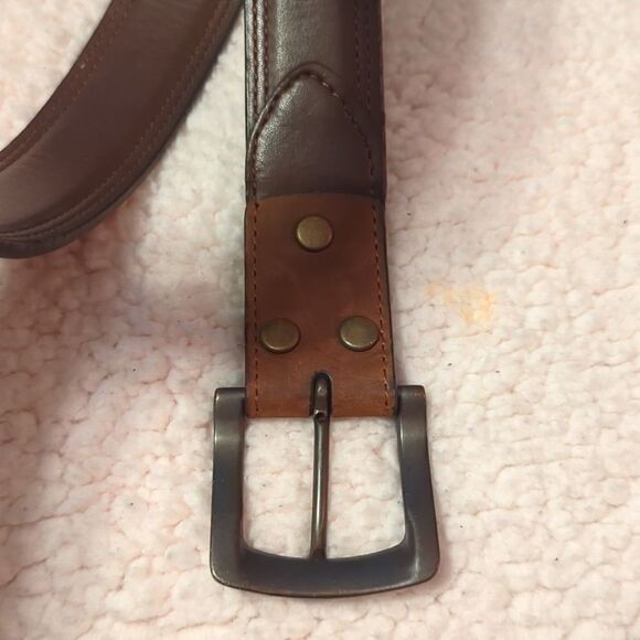 NOCONA BELT Size 30 Brown Leather Camo Hole Support Double Line Stitch - Picture 5 of 6